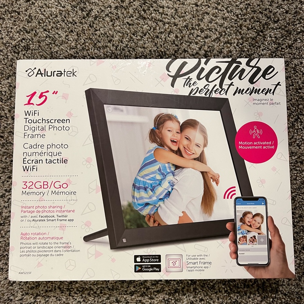 Aluratek 15 inch wifi touchscreen digital photo frame